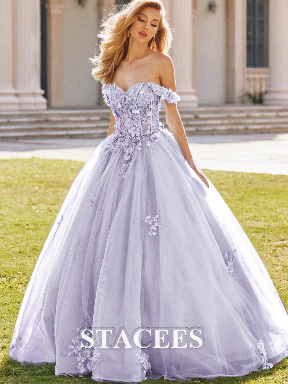 Stacees Off-Shoulder Lavender Ball Gown Prom Dress